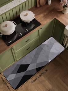 1 pieza Alfombra de cocina de barro de diatomeas con diseño de rombo curvo de color contrastante minimalista, patrón abstracto gris & negro, antideslizante, absorbente de agua, alfombra suave para los pies, adecuada para cocina, baño, entrada, lavandería, sala de estar, decoración del hogar alfombra pequeña - Multicolor - Ver 10