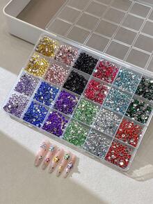 24pcs Nail Art Decorations + Glue & Tweezers, Luxury Sparkling Iridescent Flat Rhinestones Nail Accessories - Multicolor - View 4