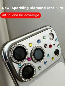 Shockproof Sparkling Diamond For IPhone 17 Pro Max/17 Pro Rhinestone Lens Film, All-Inclusive Base Protective Film, New Phone Lens Sticker With Elegant Feel, Lens Cover, Rear Camera Protection Ring, Anti-Fall And Anti-Scratch Mother's Day Birthday Gift - Silver-white - View 3