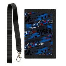 1PC Multifunctional Racing Print Trifold Wallet, Portable Neck Hanging Design With Lanyard, Multiple Card Slots, Zipper Coin Purse, Keychain, Daily School Anti-Loss Neck Card Holder - Multicolor - View 12