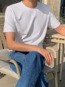 Men's Plain Color Crew Neck T-Shirt For Summer - Black - View 1