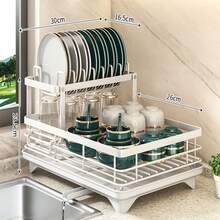 1 cái giá phơi bát đĩa hai tầng dung tích lớn để bàn bếp, có khay thoát nước và giá đựng dụng cụ, thích hợp để đựng bát, đĩa, dao, cốc, thớt và các vật dụng nhà bếp khác. - Nhiều màu - Xem 8