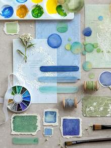 1 paquet de 40 pièces d'autocollants asymétriques vintage colorés à l'aquarelle, fournitures de décoration de scrapbooking en matériaux mixtes, fournitures scolaires - Fantaisie à l'aquarelle - Voir 9