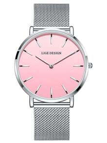 Đồng hồ nữ LIGE thời trang, thanh lịch, chống nước, mỏng, đa chức năng, mặt số tròn cổ điển, dây đeo thép không gỉ. - Bạc - Xem 17