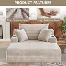 65inch Chaise Lounge Chair Indoor,Boneless Couches For Living Room With Cup Holder ,Wide Armrest & Throw Pillows,Reading Chair For Adults,Small Sofa Bed Couch For Living Room,No Assembly Required,Beige - Màu be - 65 inch - Xem 2