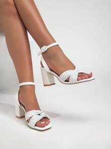 Sandalias de tacón alto elegantes, sexys y cómodas de un solo tirante para mujer, nuevas y profesionales para el verano - Blanco - Ver 3