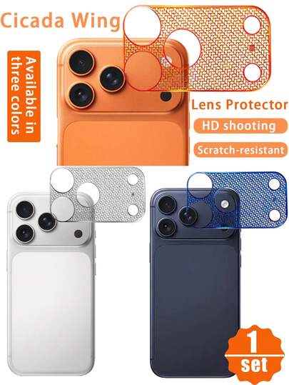 Single-Pack - Cicada Wing For IPhone 17 Pro Max/17 Pro Lens Protector, Available In Three Colors. Easy To Peel And Apply, Leaves No Residue After Removal, Precise Size For A Perfect Fit, Mesh Heat Dissipation Design, And Invisible Scratch Protection. Ultra-Thin At 0.05 Microns, Honeycomb Mesh Design For A Beautiful And Dust-Proof Appearance. A Mobile Phone Accessory Compatible With Various Phone Cases, Making It An Ideal Gift For Friends And Family.