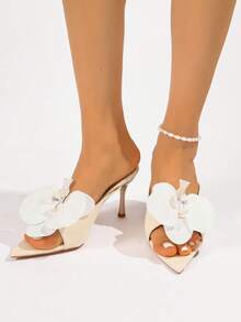 Giày sandal nữ thanh lịch, họa tiết hoa lan bướm mùa hè, mũi nhọn, gót cao, màu be, thích hợp cho đi chơi hàng ngày, hẹn hò hoặc dự đám cưới. - be - Xem 2