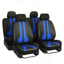 9pcs Unisex Fashion Leather Bicolor Patchwork Car Seat Covers, Universal 5-Seat Full Vehicle All Season - New Leather - View 11