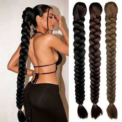 28英寸长马尾辫，手工编织，可接长马尾辫，万圣节和圣诞节女士DIY编发成品，时尚达人必备