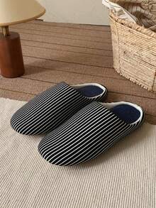 XIXITIAO Unisex Black And White Striped Indoor Slippers, Suitable For All Seasons, Lightweight And Soft Sole, Quiet And Non-Slip For Hardwood Floors, Minimalist Striped Design, Comfortable For Everyday Household Wear - Black - View 8