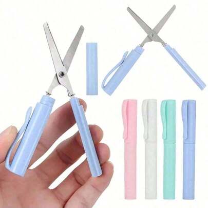 Kéo gấp 2 trong 1, văn phòng phẩm sáng tạo, kéo nghệ thuật mini gấp gọn dành cho học sinh, lưỡi kéo đa chức năng cầm tay, đồ dùng văn phòng phẩm và trường học - Thiết kế kiểu bút, phù hợp cho học sinh và làm thủ công, có các màu cam, xanh lá nhạt, trắng, hồng, xanh dương.