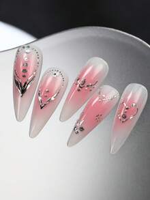 1张5D银色法式美甲贴纸，奢华镂空心形项链图案，浮雕几何贴纸，美甲用品 - 彩色 - 查看 9