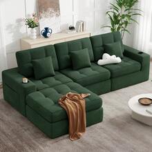 144" U Shaped Cloud Boneless Couch,Modern Modular Sectional Sofa With Layered Cushion,No Assembly Convertible Corduroy Couches For Living Room,Green 1 PCS - 綠色 - 查看 3