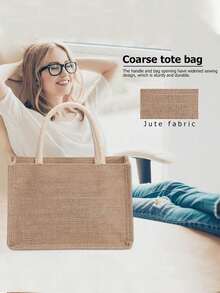 Túi tote sợi đay hai quai cầm, túi mua sắm mini, túi mua sắm đi biển sợi đay phong cách tối giản cỡ lớn, túi đựng thực phẩm tái sử dụng, túi đi biển, túi du lịch, túi tote dung tích lớn, quà tặng lễ cho người thân, bạn bè, dì, có 4 kích cỡ - Màu Khaki - Xem 5