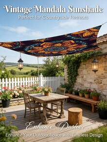 1 Floral Awning, Outdoor Thickened Waterproof Awning, Colorful Floral Awning, Gradient Mandala Floral Green Bohemian Pattern, Suitable For Gardens, Terraces, Beaches, Etc. (Includes Ropes, Frame Not Included), Camping Equipment - Multiple Styles - View 6