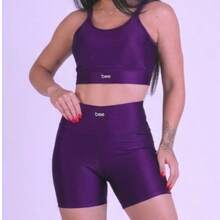 Kit Of 2 Bee Zero Transparency Premium Comfortable Fitness Sets: High-Waisted Shorts, Cropped Top With Padding, Perfect For Workouts And Gyms - Black and Purple - View 3