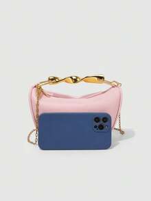 Bolso de mano/bolso de hombro de diseño único de 2025, de piel de PU, con asa de metal, de alta calidad - Rosa - Ver 9