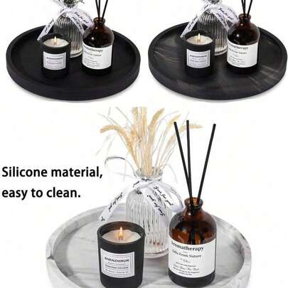 圆形收纳托盘 - 浴室整理架，易于清洁。功能：可用作香薰架、硅胶梳妆台展示托盘、桌面首饰托盘。适用于放置洗手液、沐浴露、洗发水、厨房调料瓶，或用作花瓶垫。适用于家居、浴室、厨房、客厅、卧室、茶几和餐厅等场所。