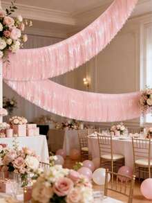 2 pièces Rideaux à franges de paillettes rose clair, rideaux à franges métalliques de 1,8 m pour fournitures de fête de jeune fille, toile de fond de photomaton pour fête d'anniversaire, décoration de douche nuptiale, décoration de la Saint-Valentin, fête d'anniversaire de 16 ans pour filles, fête de douche, fête de fiançailles, décorations de fête de jeune fille, banderoles dégradées roses, décoration murale de table de dessert - Voir 3