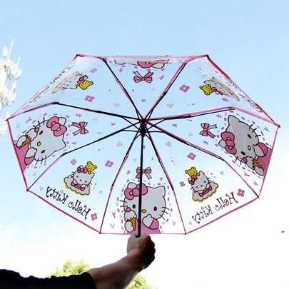 SANRIO 1. 三丽鸥雨伞，采用可爱的Hello Kitty设计；可折叠、可爱、透明的雨伞，伞面厚实，外观时尚
