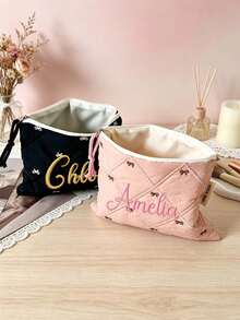 Túi đựng mỹ phẩm thêu nơ theo yêu cầu, hộp bút chì, túi đựng đồ chuyên dụng dung tích lớn chất lượng cao, túi du lịch tiện dụng, món quà lý tưởng cho mẹ, bạn gái. - Nhiều màu - Xem 3