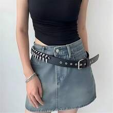 Bullet-Style Rivet Belts, Studded Punk PU Leather Belt - Black - View 5