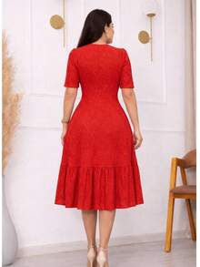 Conservative / Modest Elegant Casual Party Vintage Knit Fabric High In The Front And Low In The Back Wedding Bachelorette Party Tea Party Evening - Red - View 3