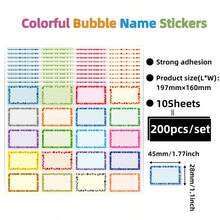 200 Sheets/Package, 20 Styles Colorful Bubble Name Stickers, School Classroom Organization, Student Book Labels, Office Tags, Group Activities Scrapbook Supplies Scrapbooking - Colorful Bubble Name Stickers - View 7