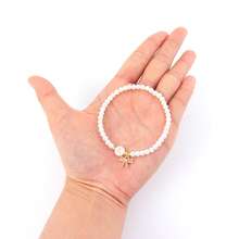 1pc New Women's Round Letter Bow Pearl Chain Bracelet - White Circular Letters - View 3