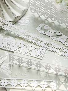 10 Hojas/Paquete Papel de Material de Encaje Hueco Vintage, Papel Decorativo DIY para Tarjetas y Manualidades de Scrapbook - Aventura de encaje - Ver 6