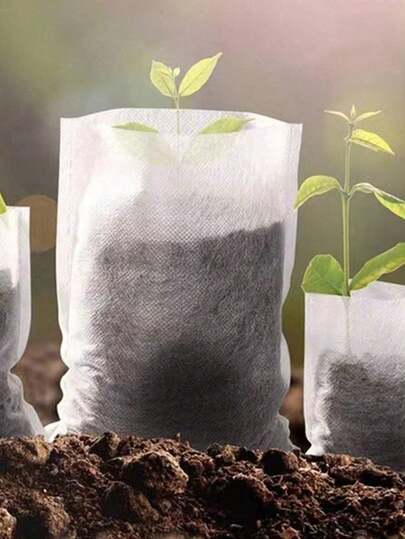 100 túi trồng cây, bộ dụng cụ ươm hạt bằng vải không dệt cho rau, hoa và cây con, phụ kiện làm vườn thoáng khí và chống thấm nước, màu trắng, lý tưởng cho làm vườn trong nhà/ngoài trời, ươm giống | Làm vườn tiện dụng | Chậu trồng cây nhẹ