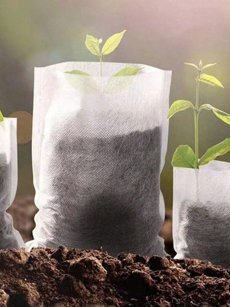100个植物生长袋,无纺布种子培育套装,适用于蔬菜、花卉和幼苗,透气防水,白色,室内/室外园艺、苗圃繁殖的理想之选 | 实用园艺 | 轻便种植袋 - 彩色 - 查看 1