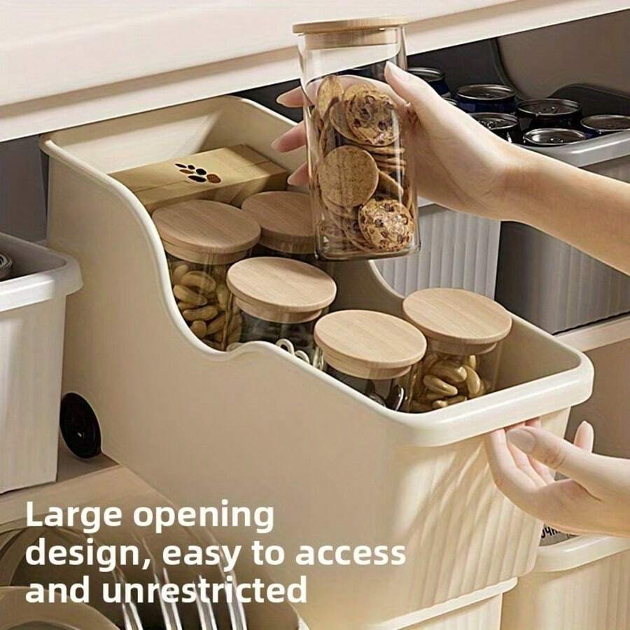 Kitchen Cabinet Storage Box With Pulleys, Pot Lid Organizer, Sundry Storage Basket, Cabinet Storage Container - Multicolor - View 1