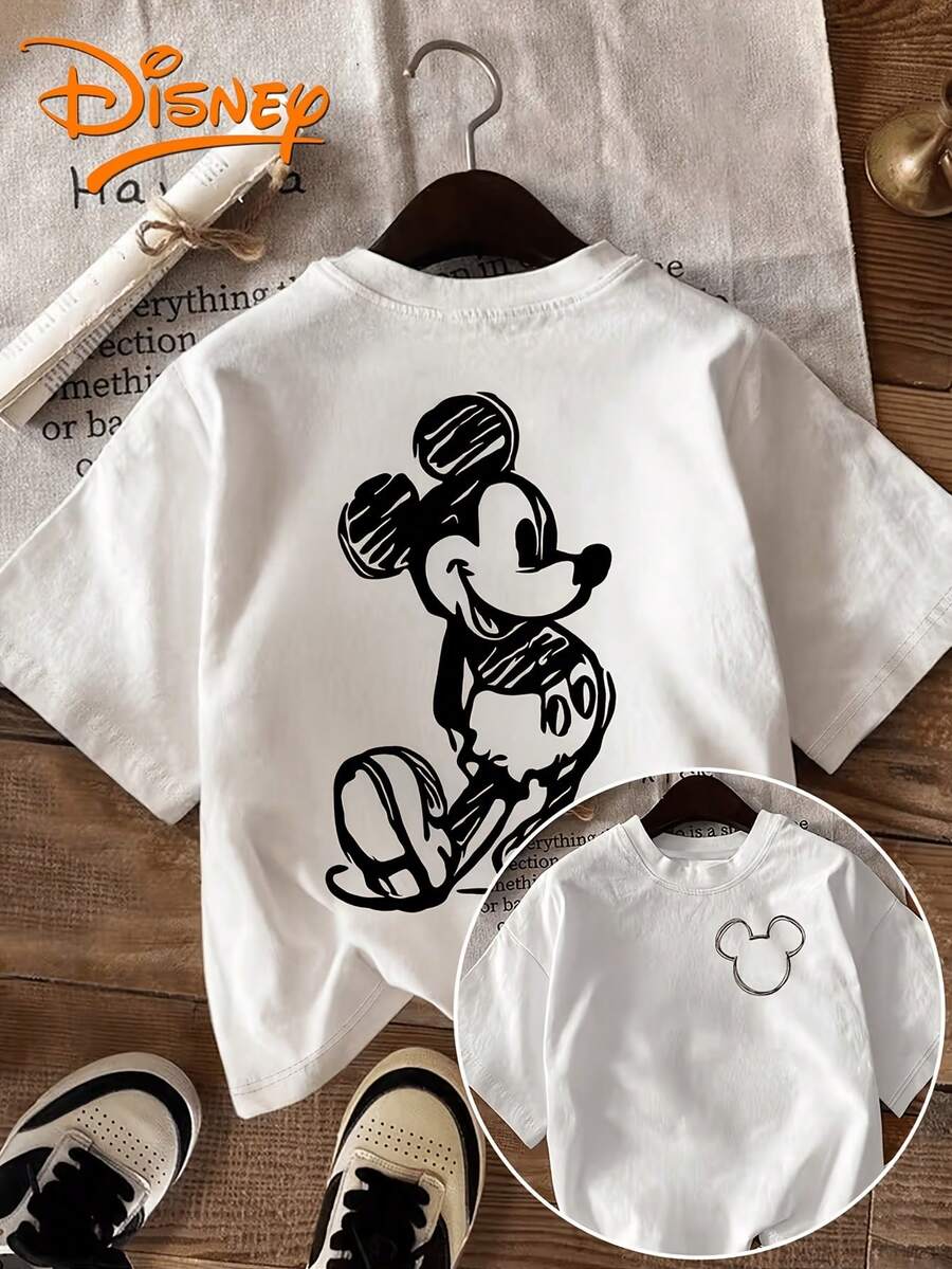 Disney License T Shirts, Disney Mickey Mouse Double Sided Sketch Graphic T-Shirt, Women's Casual Crew Neck Short Sleeve Tee, Front Mickey Silhouette And Back Full-Body Sketch Print Cotton Top, Minimalist Iconic Casual Summer Everyday Wear Shirt ,Camiseta, Summer Outfits For Women, Summer Clothes, Summer Tops, Tops For Women, Festival Outfits, Summer Tops For Women, Mother's Day, Mother's Day Clothing, Gifts For Family And Friends, Spring Outfits For Women, Officially Licensed Disney T-Shirts, Disney Men's And Women's Spring/Summer Fashion Casual Short-Sleeve T-Shirts - trắng - Xem 1