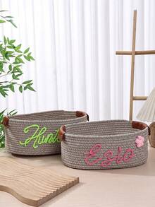 Customized Handwoven Rope Storage Basket, Suitable For Bathroom, Bedroom, Living Room, Kids, Pets, Toys, Valentine's Day, Wedding, Home Gifts, Halloween, Back To School Student Storage Box - Brown - View 4