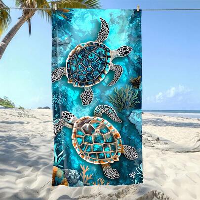 1 pieza Toalla de playa con diseño de tortuga marina de microfibra suave, adecuada para la playa, piscina, camping y viajes, baño, fitness, yoga, extremadamente cómoda, toalla de playa de moda, súper absorbente, ligera y portátil, protección contra el viento y el sol, anti-arena para viajes de verano, decoración de baño