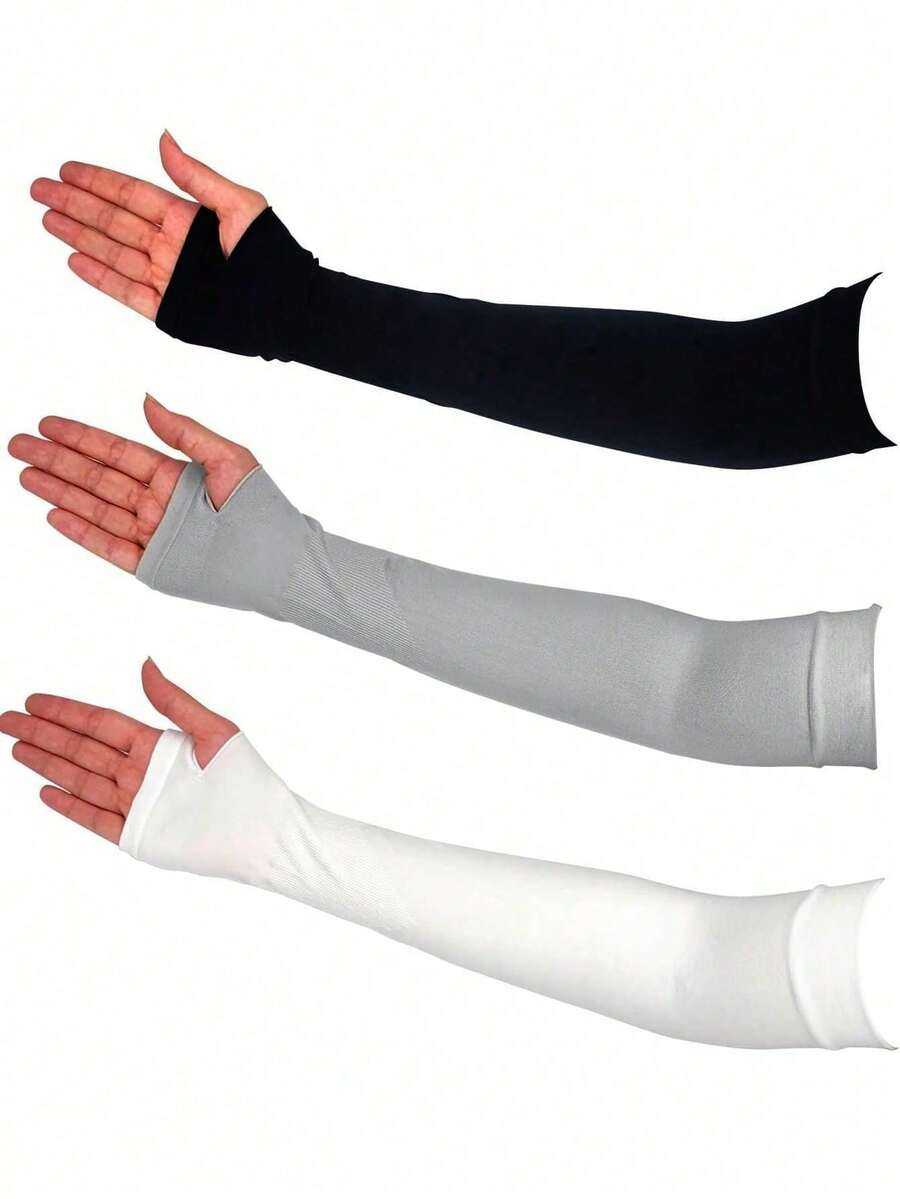 1/3 Pairs Thumb Hole Sun Protection Ice Silk Arm Sleeves, Breathable And Cooling, 3 Colors Available, Unisex, Summer Sun Protection, Long Compression Design, Can Cover Tattoos, Suitable For Sports, Fitness, Cycling, Driving, Campus And More - Multicolor - View 1
