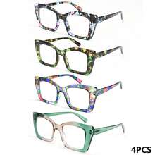 4pcs Large Frame Cat Eye Reading Glasses, Leopard Print Design, With Comfortable Spring Hinges, Suitable For Men And Women Daily Wear - White - View 16