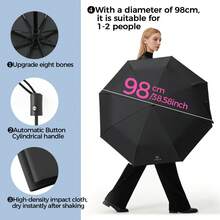 UV-Blocking Automatic Folding Umbrella – Basics Style, Sun & Rain Dual Use, Foldable, 8-Rib Iron Frame, 190T Pongee Fabric, Plastic Handle – Quick Open & Close System - Multicolor - View 4