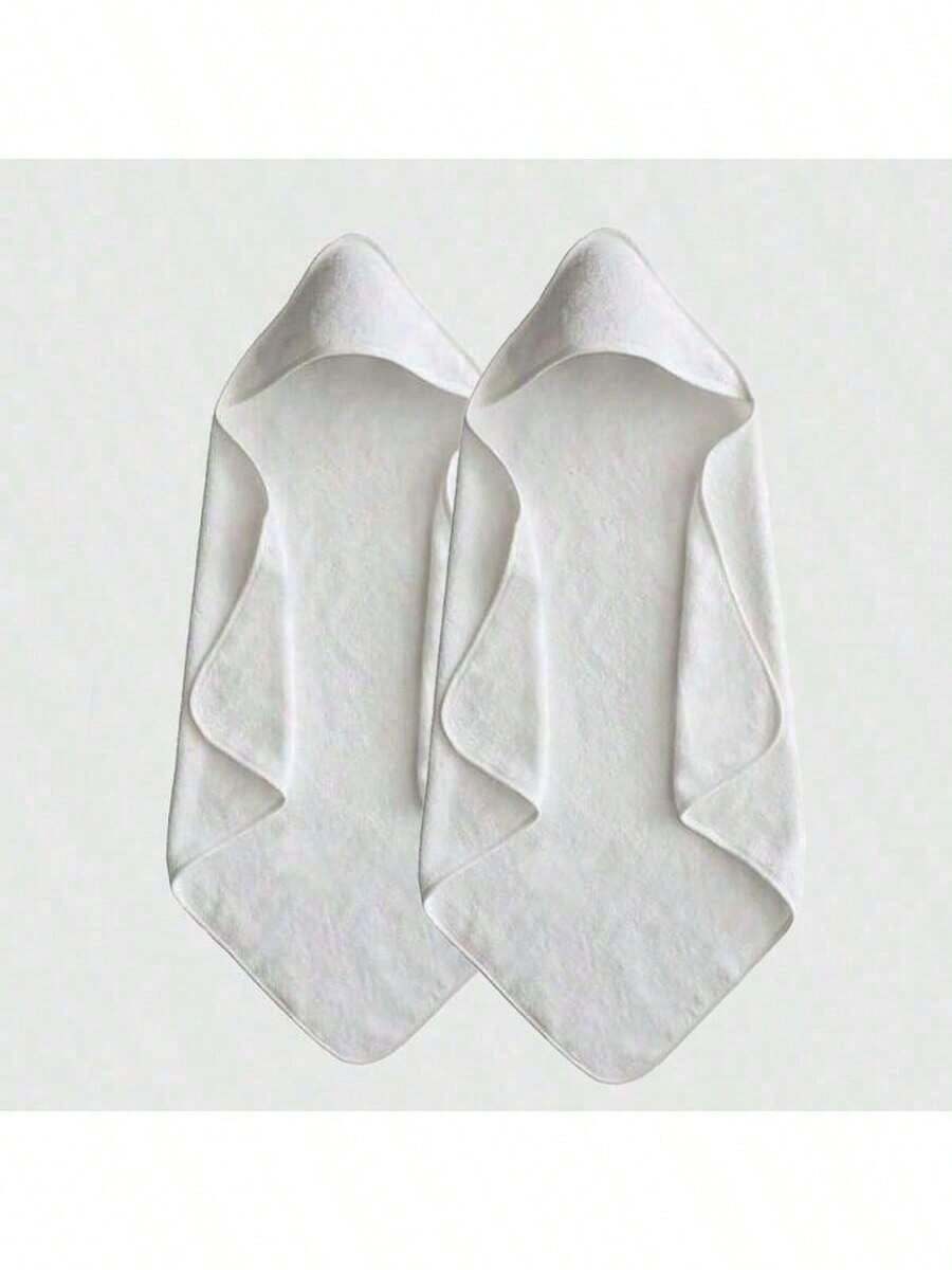 2pcs Baby Hooded Bath Towel, Super Soft Coral Fleece Absorbent Children's Solid Color Bath Robe, Newborn Baby Bathing Cloak Robe For Autumn/Winter - Machine Washable, Perfect Gift For Baby Shower - White + White - View 1