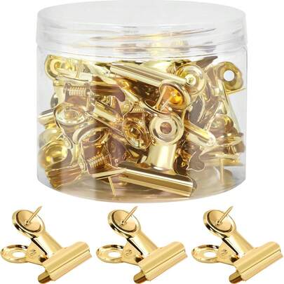 30/1pc Gold Round Binder Clips, Upgraded Photo File Folder, Document Organizer, Memo Board Divider Clips, Suitable For Bulletin Board, Cork Board, Partition Wall, Photo Memory Wall, Office, School And Learning Space