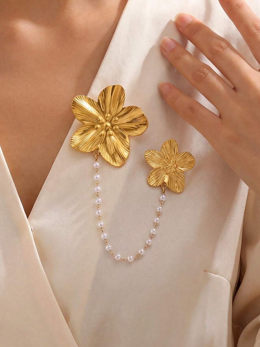 1枚优雅珍珠花朵胸针,金色不锈钢材质,可装饰西装外套、连衣裙、毛衣,女士配饰,珠宝首饰,母亲节礼物,教师节礼物 - 彩色 - 查看 1