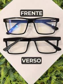 Rectangular Eyeglass Frame For Men, Classic Shape, Casual, Elegant, Durable, Mood, Exclusive Basic Men's, Father's Day Gift, Romeo Model, Made Of Durable And Comfortable Resin - 拋光黑 - 查看 2