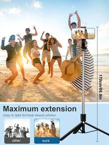 66,9 Zoll ausziehbarer Selfie-Stick Stativ, 3-in-1 tragbares Smartphone Stativ mit 20M Bluetooth Fernbedienung, 360° drehbarer Smartphone Halter für iPhone, Android, geeignet für Reisen, Vlogging, Livestreaming - Verschiedenfarbig - Übersicht 6