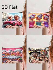 Best Friends Forever Grandma Print Cosmetic Bag, Senior Ladies Travel & Game Night Themed Portable Zipper Pouch - Multicolor - View 1