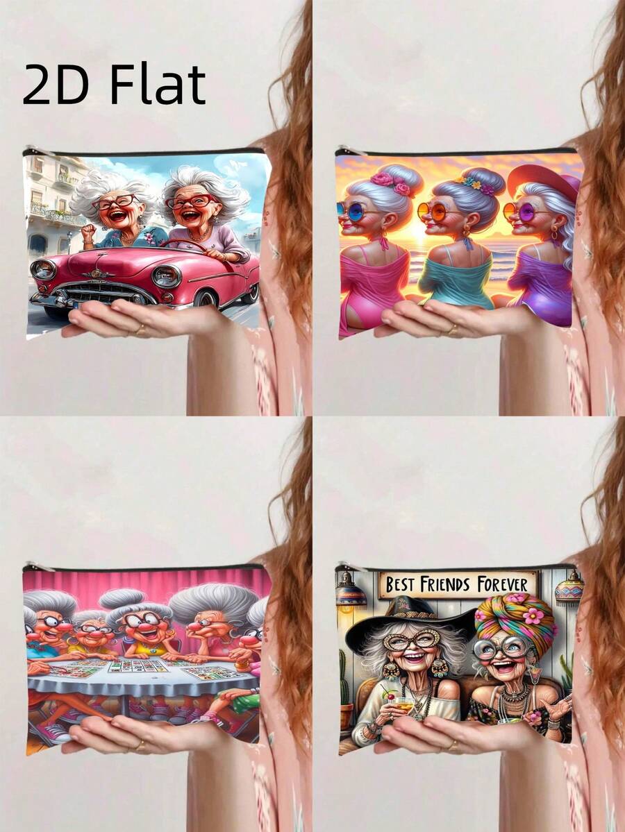 Best Friends Forever Grandma Print Cosmetic Bag, Senior Ladies Travel & Game Night Themed Portable Zipper Pouch - Multicolor - View 1