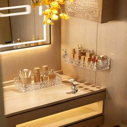 1 hộp đựng đồ trang điểm không cần khoan, hộp đựng son môi, hộp đựng đồ trang điểm, khay trưng bày mỹ phẩm, hộp đựng kìm cắt móng tay, kệ đựng đồ dùng văn phòng, hộp đựng cọ trang điểm, thích hợp cho phòng ngủ, phòng tắm, phòng khách, ký túc xá, bàn trang điểm, trang trí mùa thu, trang trí phòng.