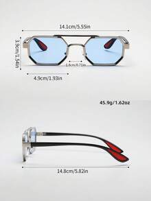 1 Pair Unisex Metal Geometric Frame Small/Medium Size Casual Fashion Glasses For Summer Beach Vacation,Outdoor,Travel - Baby Blue - View 4