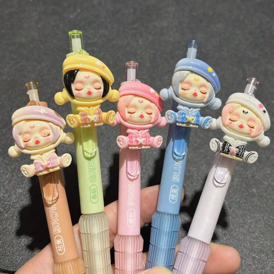 1pc Random Cute Girl Doll Design Gel Pen, High Appearance Creative Korean Style Push Action Pen, Smooth Writing Fashion Stationery For Daily Writing, Party Favors, Event Gifts & Daily Office Use - Multiple Colors and Random Styles - View 1